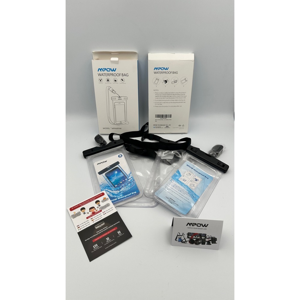 MPOW Waterproof Phone Bag 2 Pack Universal Dry Pouch Case MPPA097AB Clear Black